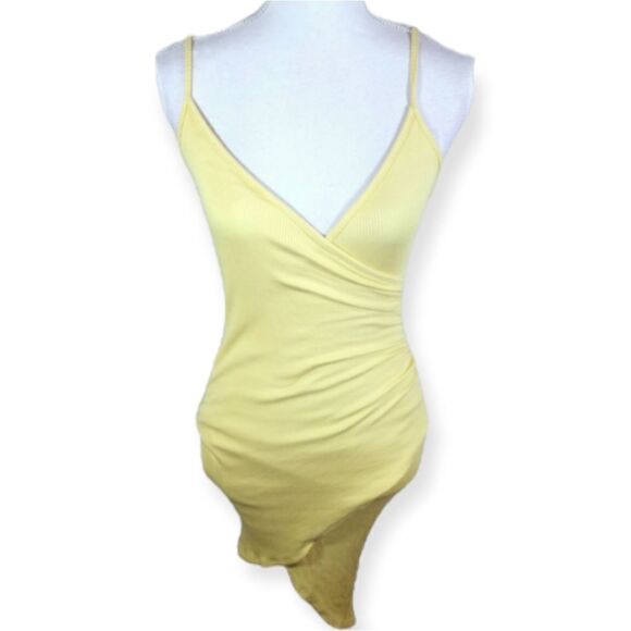 MAY PINK YELLOW RUCHED BODYCON DRESS SZ.S/M EUC - Picture 1 of 7